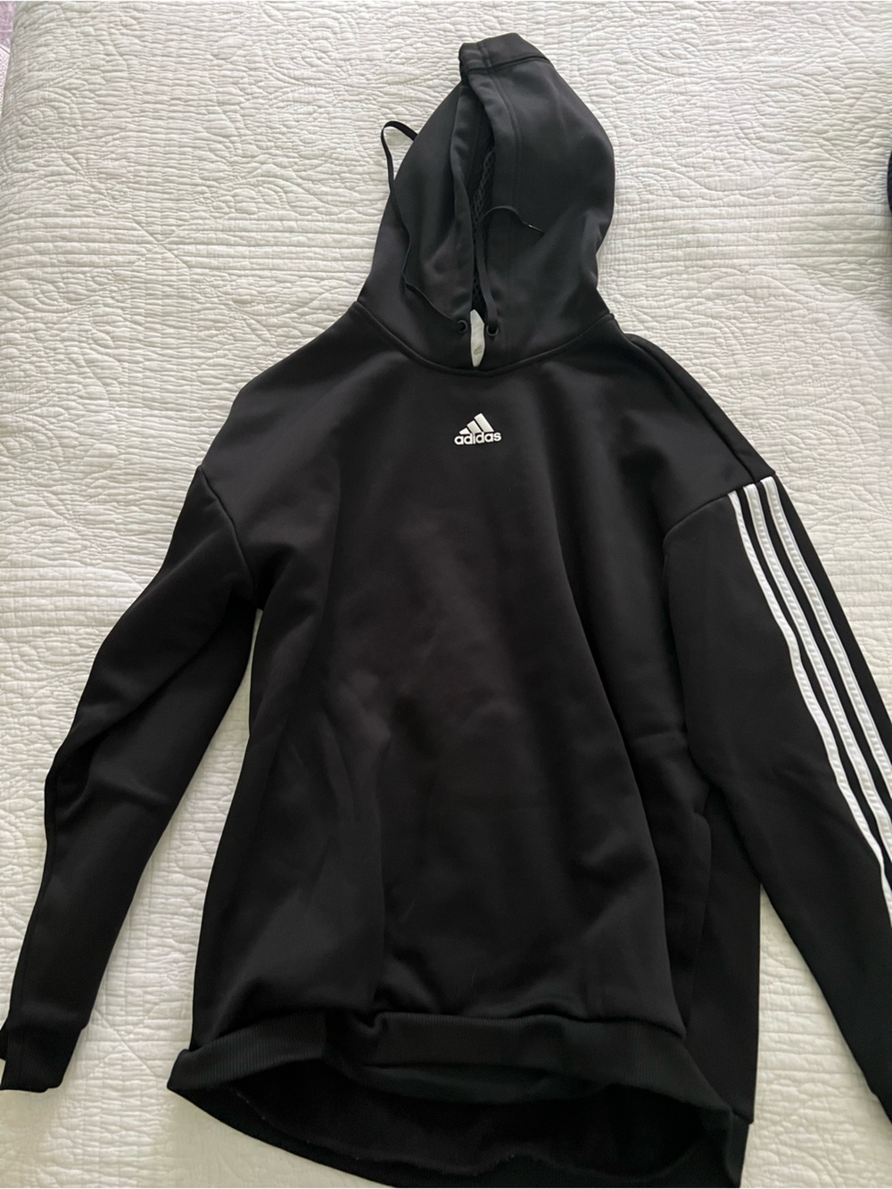 adidas Black Hoodie with White Three-Stripes